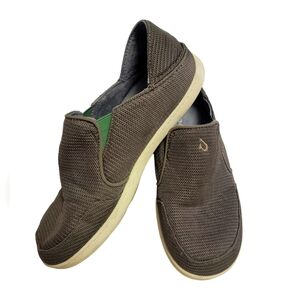 OluKai Nohea Mesh Shoes Men's 9.5 Mustang Lime Peel Brown Slip-On Casual Loafers